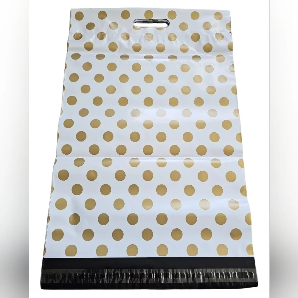 Poly Mailers With Handle, Gold Polka Dot. 30 Count 13½